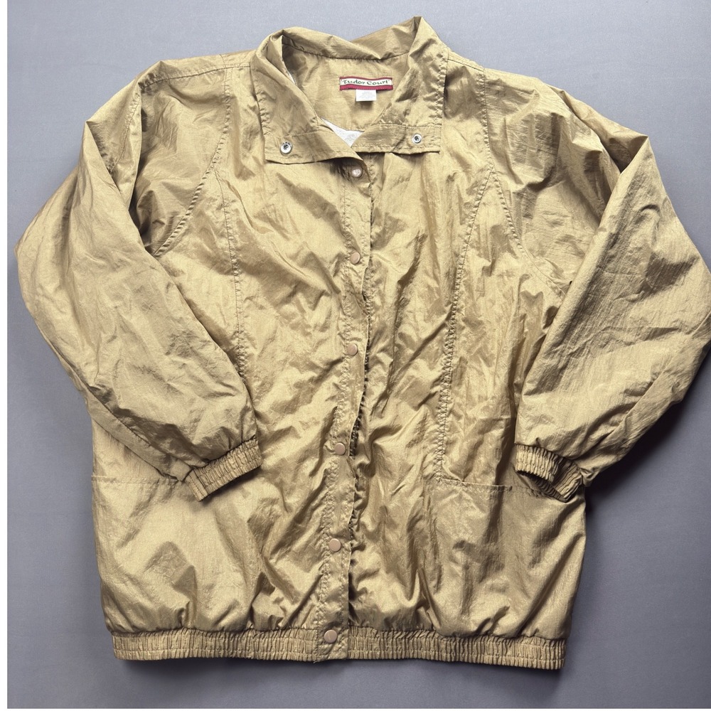 Vintage Tudor Court Lightweight Gold Jacket Snap‎ Front Large